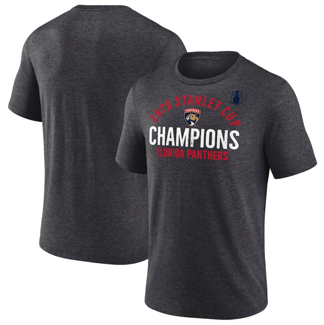 Men's Charcoal Florida Panthers Heather 2025 Stanley Cup Champions Rush Tri-Blend T-Shirt